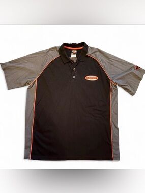 Harley-Davidson Black Polo with Gray Sleeves and Orange Piping